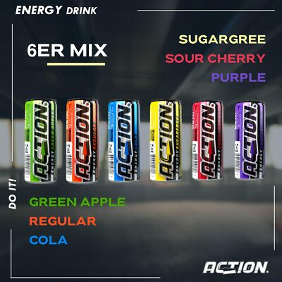 ACTION Energy Drink 6er Mix Tray 24 Dose x 250ml inkl. Pfand