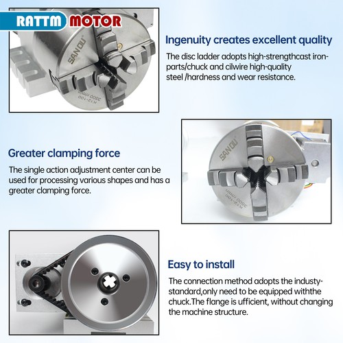 「US」K12-100mm CNC A 4th Axis 4 Jaw Chuck Rotation A-Axis Ratio 6:1 +Motor Driver - Picture 9 of 22