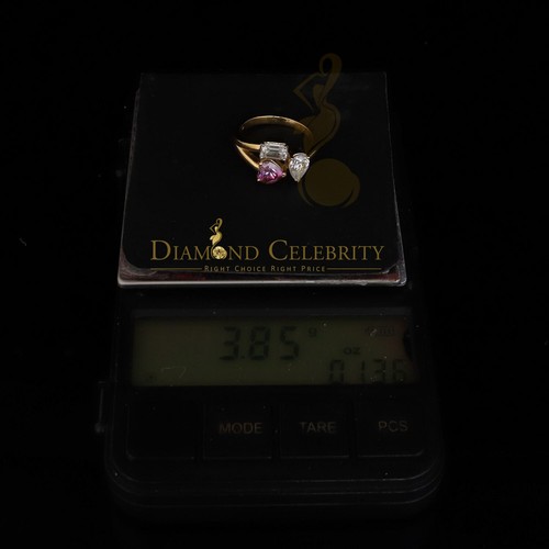 Damen-Verlobungsring Silber gelb VVS D 2,50 KT rosa Moissanit Toi et Moi Größe 7 - Bild 5 von 12