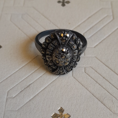 Antique marcasite silver statement ring boho bohemian vintage retro round oval - Picture 4 of 4