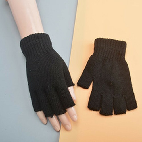Unisex weiche halb fingerlose Handschuhe Damen Herren warm Strick Fäustlinge Paar Winter - Bild 14 von 20