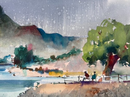 RICH BUCHWALD Original Aquarellgemälde Lake Murray San Diego Impressionismus - Bild 3 von 4