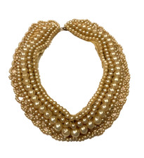 VTG 50  s Victorian Faux Pearl  Silver Beaded Collar Choker Necklace Satin lined