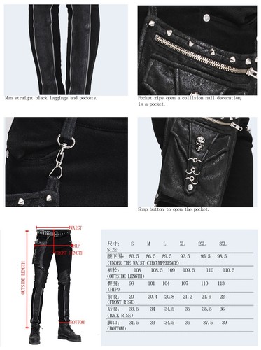 Pantalón de jean largo de moda del diablo punk para hombre cintura alta negro ropa de calle - Imagen 6 de 6