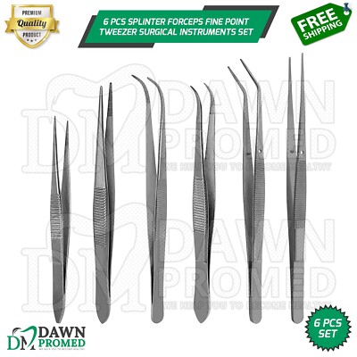 Splinter Set 6 Pcs Splinter Forceps Fine Point Tweezer Surgical Instruments Set ...