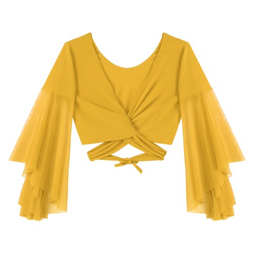 Womens Belly Dancewear Sheer Mesh 3/4 Flared Sleeve Wrap Shawl Crop Tops Costume - Picture 20 of 77