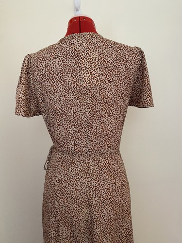 PRETTY GARDEN DRESS~S~BROWNS TAN~LEOPARD PRINT~WRAP~MAXI BOHO RUFFLED HEM~SPLIT - Picture 8 of 10