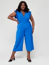 BNWT AX PARIS CURVE Belted Frill Sleeve Jumpsuit - Blue UK 24