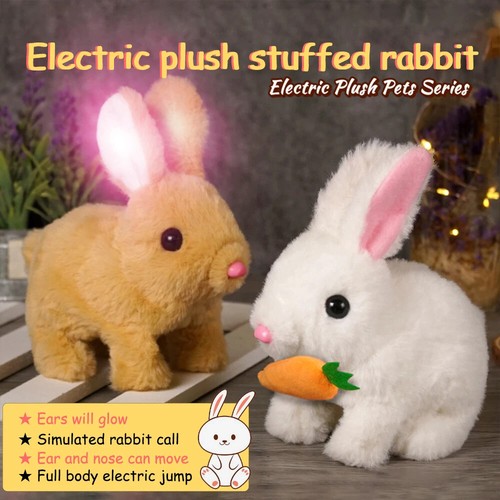 Electric Cute Carrot Rabbit Plush Toy Simulation White Bunny Stuffed Animal Doll - Picture 4 of 34