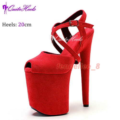 Sexy Womens Suede Nightclub Dance Super High Heels Walking Cross Strap Sandals - Picture 7 of 40