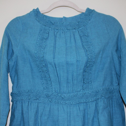 NWT Bonpoint Girl's Justine Long Sleeve Ruffle Detail Dress Blue Wool Cotton 12 - Picture 3 of 9
