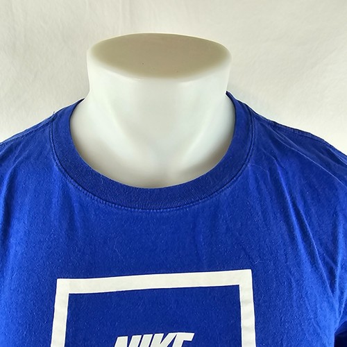 Nike T Shirt Mens Large Blue Box Logo Crew Neck Casual Sport Work Out Gym - Picture 3 of 7