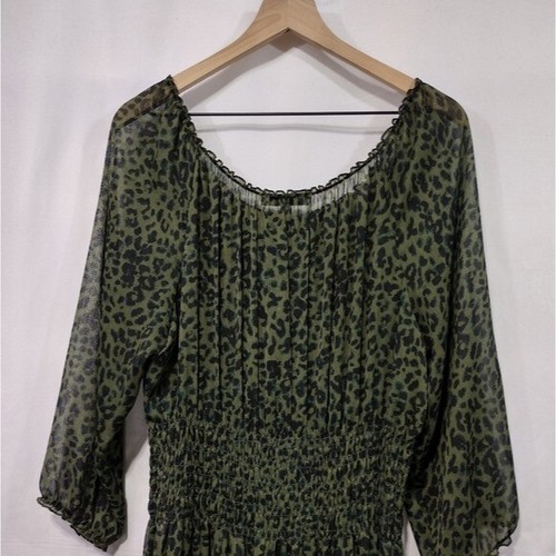 Figueroa & Flower Animal Print Maxi Dress Womens XL Green Floral Retro Retro 90s - Picture 7 of 10