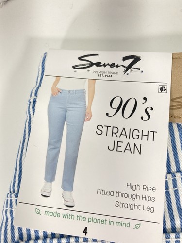 Seven7 90s Straight Jeans Women Size 4 30X32 Blue Stripe High Rise Straight NWT - 第 5/15 張圖片