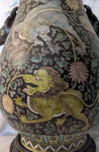 Vase Porcelaine De Chine Fond Noir Époque République Marque Kangxi 1662/1722. - Picture 3 of 24