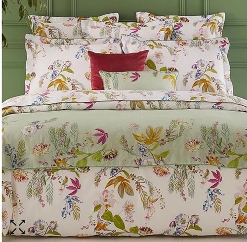 Yves Delorme Flores Full Queen Flat Sheet Floral Multicolor White France NEW!