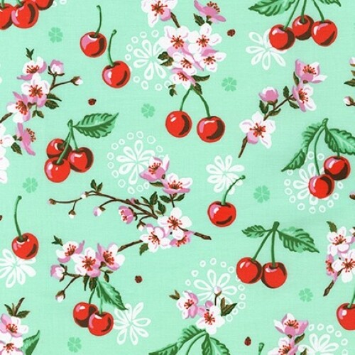 Cherry Blossom Flowers Mint by Robert Kaufman 100% Cotton Fabric Fat Quarter - Picture 1 of 1