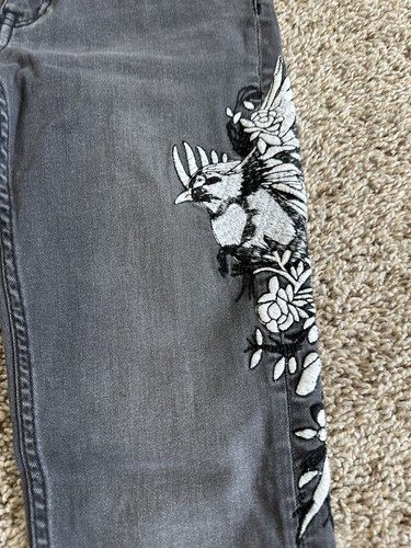Zara Girls Floral Embroidery Gray Skinny Size 10 Denim - Picture 3 of 11