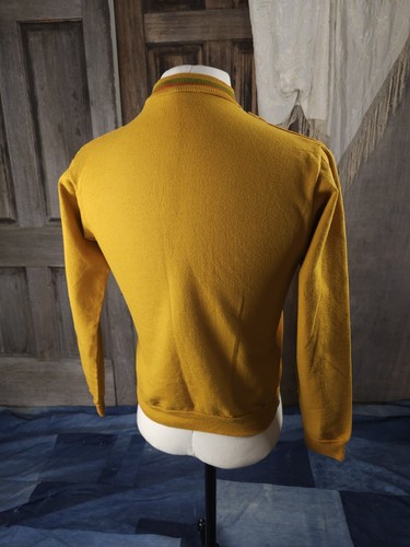 Vintage 1960s Abels Mustard Yellow Cotton Mock Neck Long Sleeve Sweater Shirt 18 - Picture 3 of 11