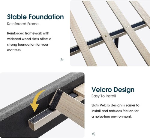 Full /Queen Size Upholstered Platform Bed Frame with Adjustable Headboard, Grey - Picture 69 of 78