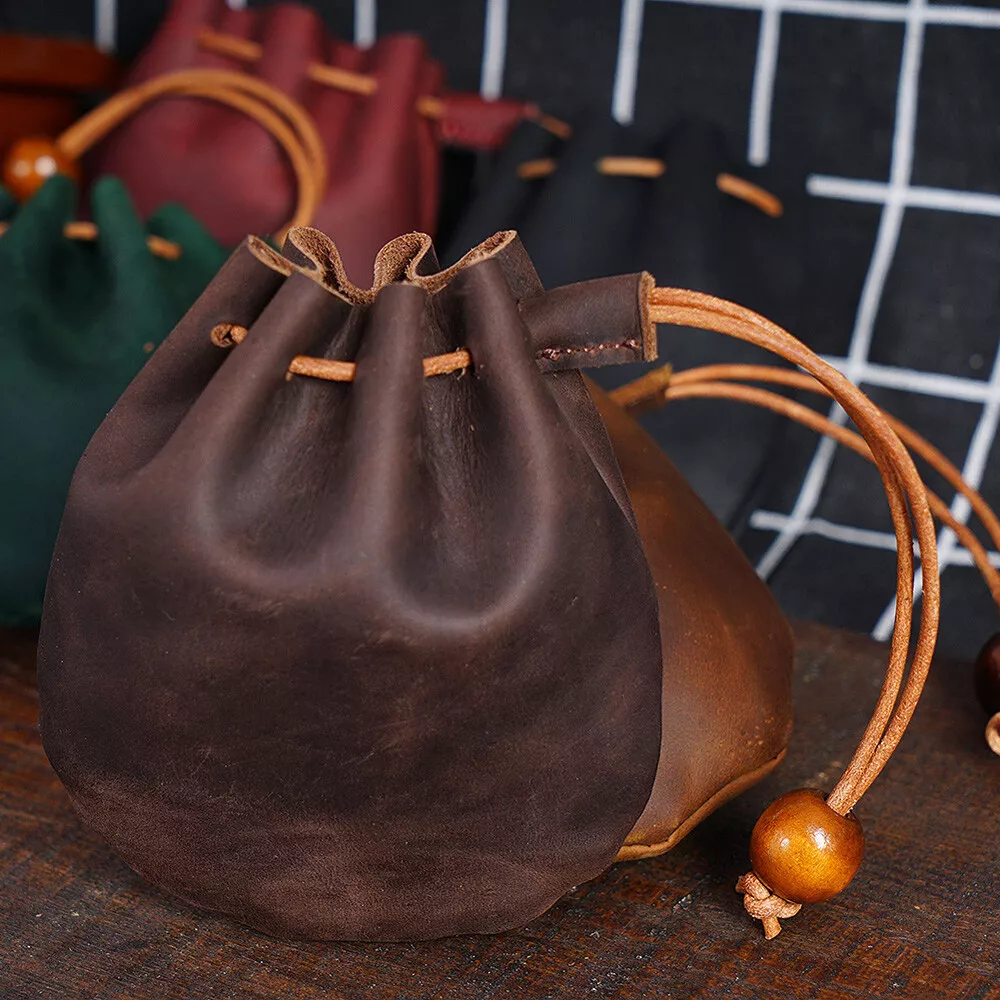 Drawstring Leather Pouch, Coin Purse, Dark Brown, Leather Pouch