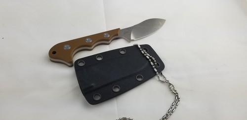 QSP Knives Neckmuk Brown G10 D2 Steel Fixed Blade Neck Knife w/ Sheath 125B - Picture 9 of 12