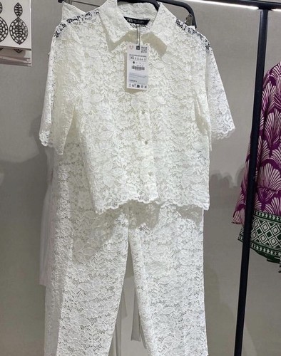 ZARA NWT WOMAN SS24 LACE CROP SHIRT WHITE | 3254/490 - Picture 8 of 17