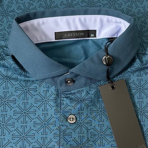 Greyson Golf Polo Shirt Lions Tooth Polo Short Sleeve Men Sz M Medium Blue-green - Picture 12 of 14