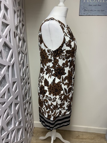 Vestido Wallis Damas Talla 16 Marrón Blanco Estampado Floral Sin Mangas Forrado en la Espalda en V - Imagen 4 de 7