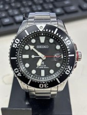 Seiko Prospex V157-0BT0 Date St.Steel Divers 200M Black Slv Solar Mens Watch