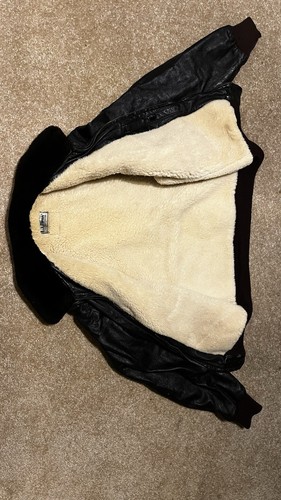Vintage LL Bean G1 Leather Bomber Jacket Sherpa Lined Wool Large *READ - Picture 20 of 24