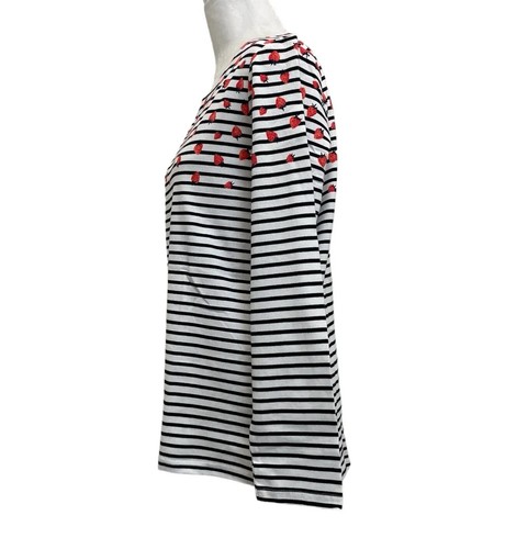 Joules Cotton Black & White Striped Harbour Strawberry Print Jersey Top sz 8 - Picture 2 of 11