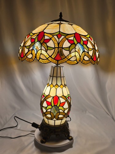 Lampada da tavolo a grappolo stile Tiffany multicolore 16 pollici paralume vetro colorato camera da letto - Foto 6 di 21