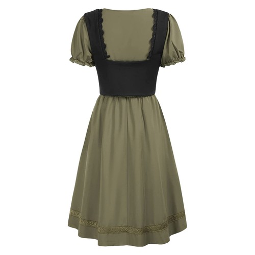 Womens Dancewear Lace-up Dresses Square Neck Dress Short Sleeve Medieval Set - Picture 25 of 35