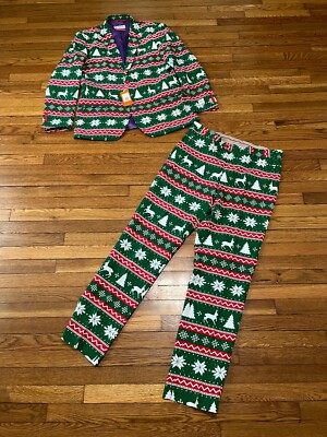 Opposuits Mens Ugly Christmas Party Suit Mens 44R Blazer Jacket 36x34 Pants NWT!