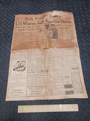 Vintage Daily Kenneber Journal 1941 WW2 New Paper Military Memorabilia Paper - Picture 6 of 15