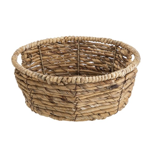 Round Water Hyacinth Woven Decorative Storage Basket, 10"D x 4"H