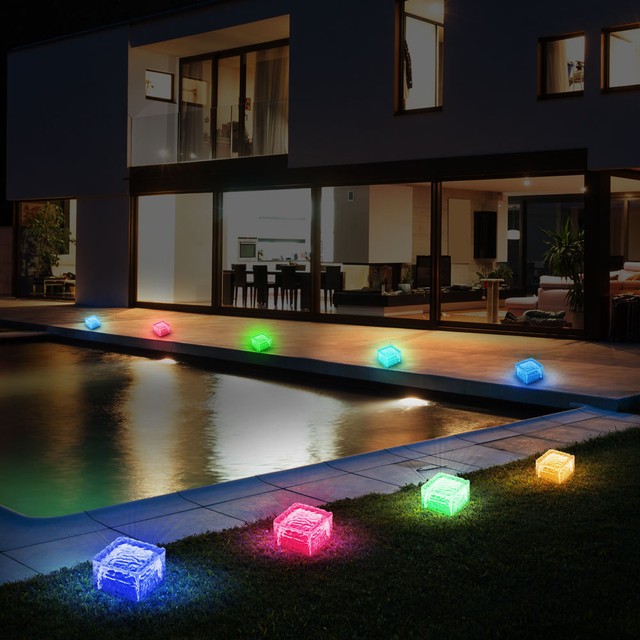 8er Set Rgb Led Solar Decor Stone Garden Path Lights Ice Cube Glass Set Of 8 Rgb Led Solar Lights Garden Way Decoration Stones Ice Cube Lamps Glass