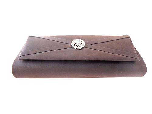 BENJAMIN WALKER BROWN SATIN EVENING HAND BAG - Picture 2 of 4