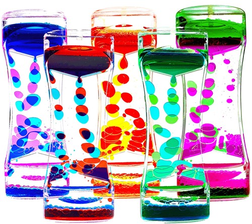 Liquid Motion Bubbler Timer Pack of 5 Colorful Hourglass Liquid Bubbler ADHD ... - 第 1/7 張圖片