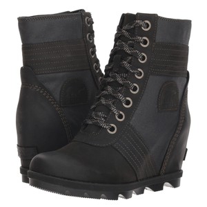 Sorel-Lexie-Wedge-Boots-Women-039-s-Platform-Premium-Waterproof-Leather-Black