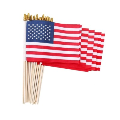 #ad 12 Pack Small 5X8 Inches American Flags on Wood Stick Polyester High Quality $9.99