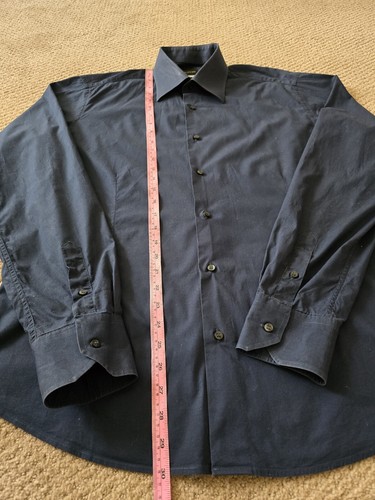 valentino men Cotton shirt slim fit dress navy blue 16 1/2 - Picture 3 of 6