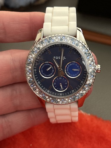 Fossil Bejeweled Watch With Silicone Band NWTs Blue And White Stones ES-2871 - Picture 11 of 11