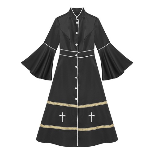 Frauen Klerus Gewand Kirche Cosplay Kostüm Chor Maxi Liturg Pastor Langes Kleid - Bild 26 von 47