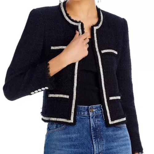 Generation Love Blaire Crystal Jacket NEW Black Lurex Shimmer Tweed Blazer Sz M - Picture 8 of 8