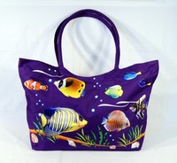 Waterproof Jumbo Purple Canvas Beach Bag Tropical Fish Design Zipper Closure 24 on sale Waterproof Jumbo Purple Canvas Beach Bag Tropical Fish Design Zipper Closure 24 on sale
