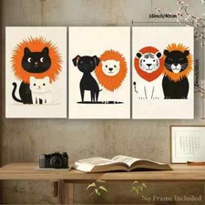 3pcs Modern Wrapped Canvas Chic Animal Wall Art Canvas Framed 50x70cm