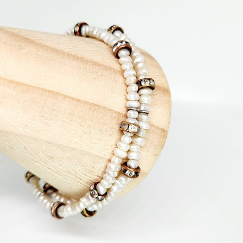 Vintage Freshwater Pearl & Sterling Silver 925 Bracelet 8" Elegant Double Strand - Picture 2 of 6