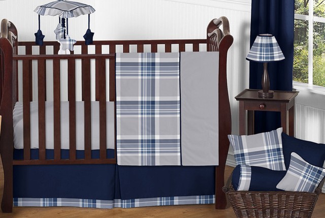Navy Gray Baby Boy Plaid Affordable Luxury Perless Nursery Crib Bedding Set For Online Navy Gray Baby Boy Plaid Affordable